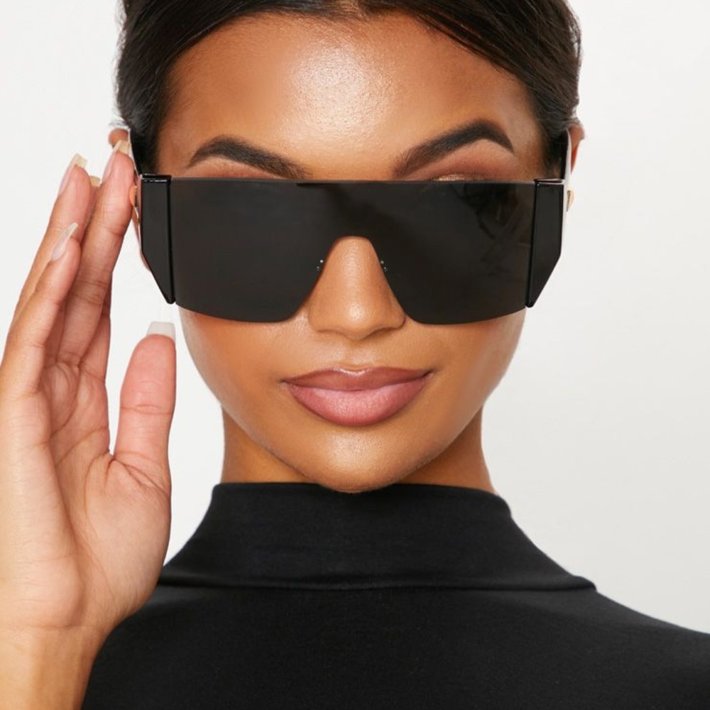 PLT Black Flat Top Statement Sunglasses